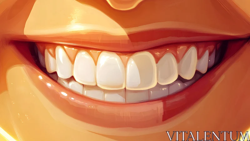 Radiant close-up smile glows with warm, stylized light.