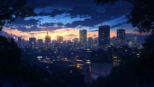 City skyline hums softly while twilight stitches day to night