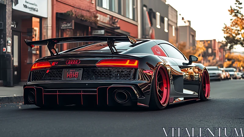 Modified black Audi R8 supercar showcases widebody stance