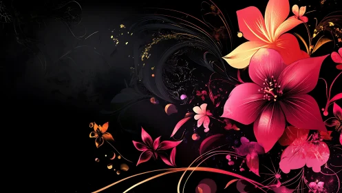 Digital Floral Composition: Luminous Botanical Forms Against Void.