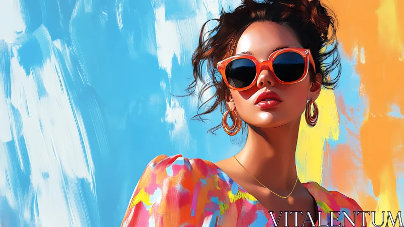 Vibrant summer portrait with bold sunglasses and colorfield.