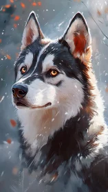 Siberian husky portrait in soft winter forest light.