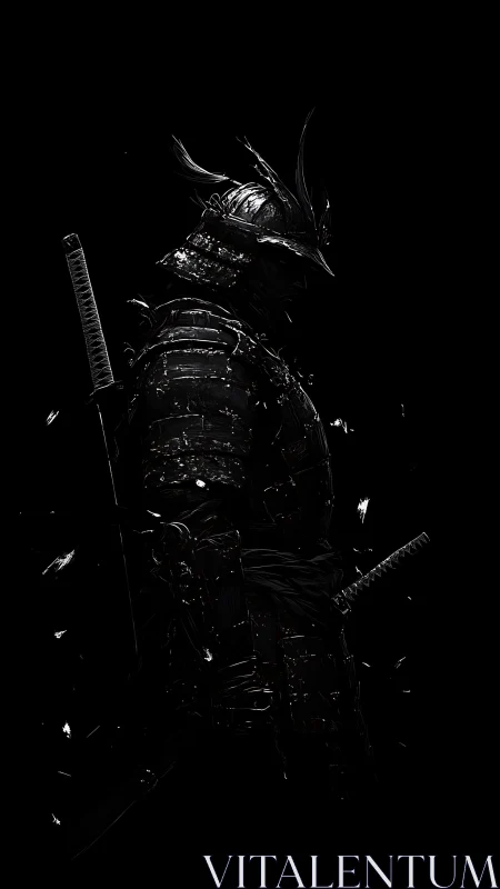 Midnight samurai ghost carved from dripping starlight armor.
