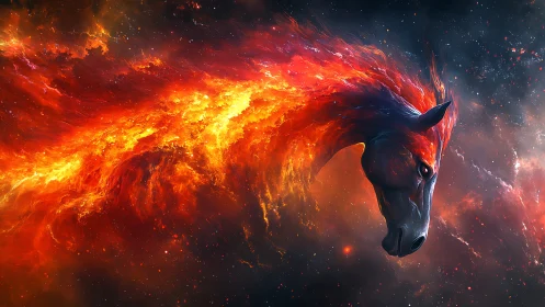 Fiery nebula horse head forms dynamic plasma streaming in space