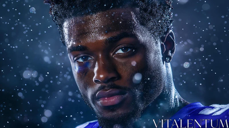 Grit and glow in a snowy, cinematic sports portrait.