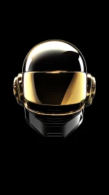 Golden chrome sci fi helmet rendered in glossy 3D profile.