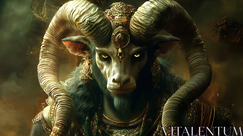 Horned celestial monarch studies mortals with molten eyes