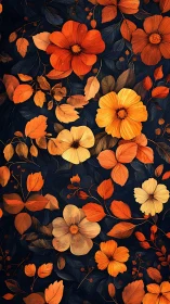 Detailed Digital Floral Composition with Layered Orange Blooms on Darkened Background
