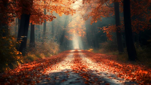 Autumn's Luminous Passage Through Russet Woodland.