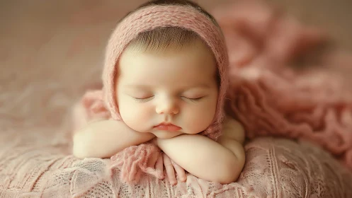 Slumber's Sweet Reverie: Newborn Dreams in Rosy Wrappings.