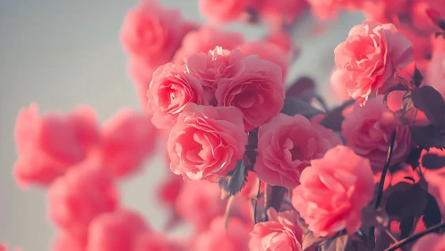 Luminous Pink Roses Bloom in Soft Golden Light