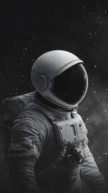 Solitary astronaut in detailed suit stands in dark space