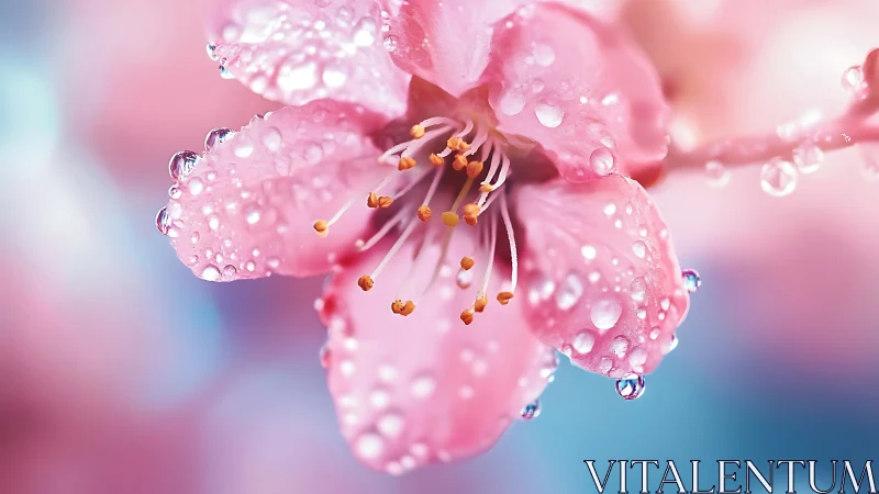 Pink Flower Petals with Dew Droplets: Macro Botanical Study.