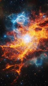 Stellar nebula clouds glow with intense orange and blue plasma