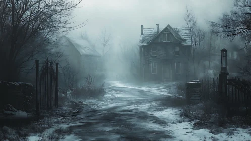 Winter fog tiptoes past the haunted house at the lane&rsquo;s end