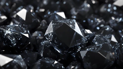 Midnight black crystals gleam softly in a rich reflective glow