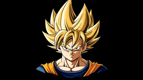 Spiky-haired anime warrior bust with intense frontal lighting