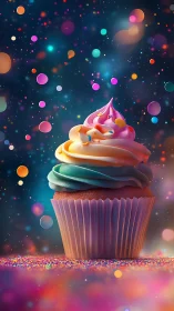 Luminous Cupcake in Cosmic Bokeh Field.