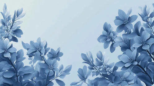 Blue Flowers Against Pale Sky Background.