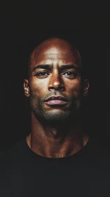 Intense male portrait emerges from deep black background