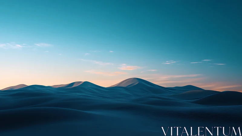 Serene sand dunes glow under a soft turquoise desert sky.