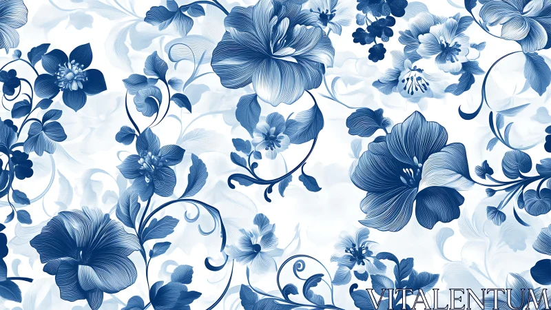 Delicate Blue Florals Dance Across Ivory Canvas