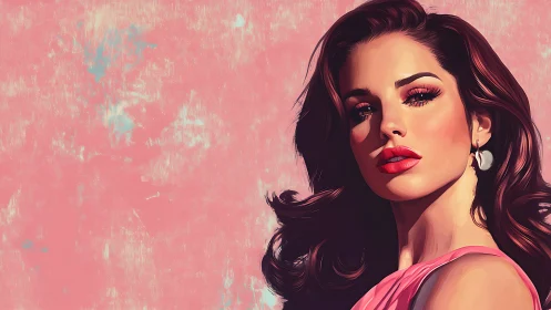 Digital portrait of glamorous woman on textured pink backdrop.