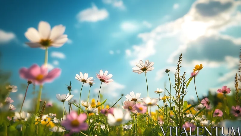 Wildflower Field Beneath Luminous Sky.