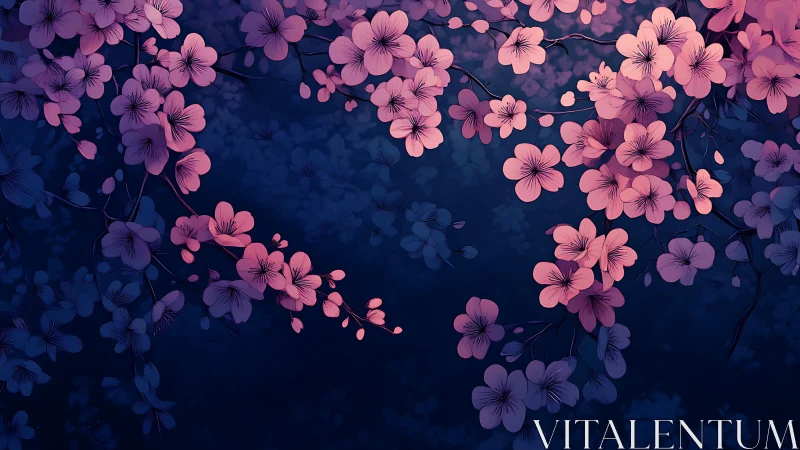Cherry Blossoms Float Through Twilight's Velvet Embrace.