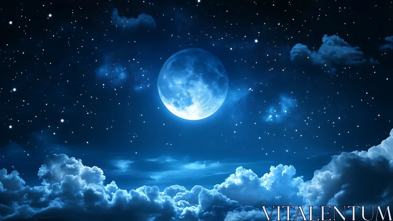 Luminous full moon dominates a star-dense nocturnal sky