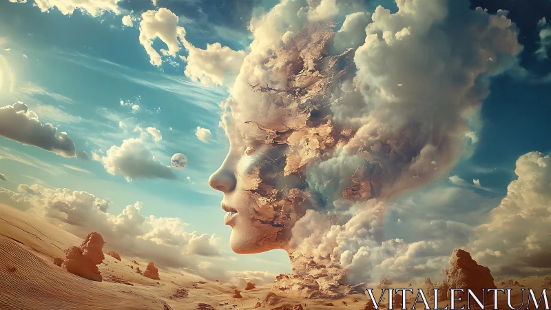 Desert sky goddess emerging as stratified cloud monolith.