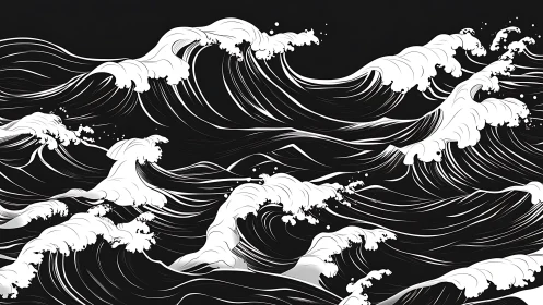 Vector-precise monochrome wavefield with turbulent crests.