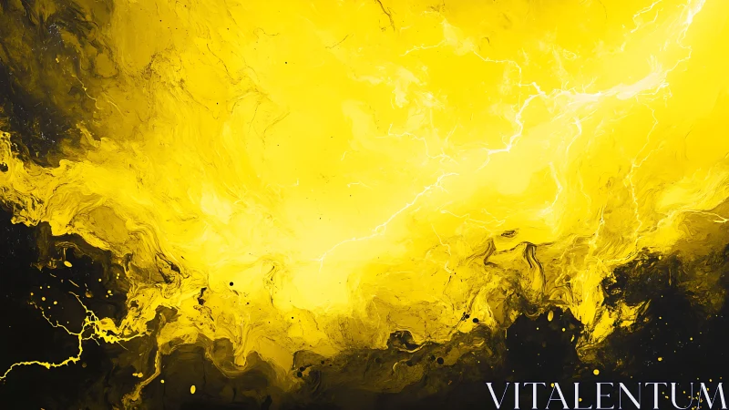 Electric yellow nebula surges through dark void space.