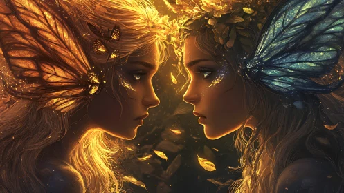 Twin fae sisters trade whispered starlight across the dusk