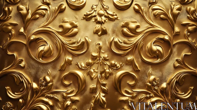 Ornate golden baroque floral relief pattern in luxurious style.