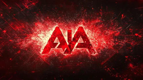 Red AIA text with radial digital splatter on dark field.