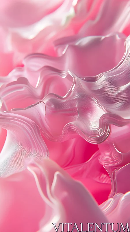 Iridescent pink fluid waves in soft abstract 3D folds.