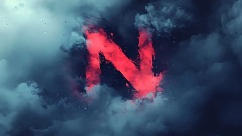 Flaming red letter N tears through stormy digital clouds