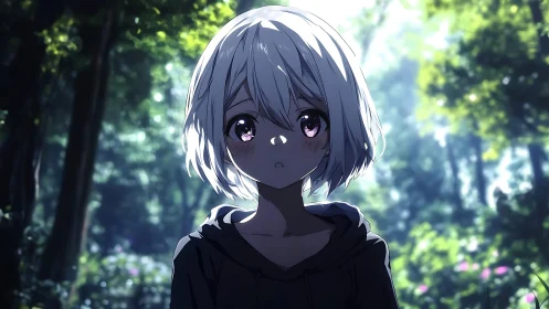 Soft morning light gently surrounds a quiet anime girl