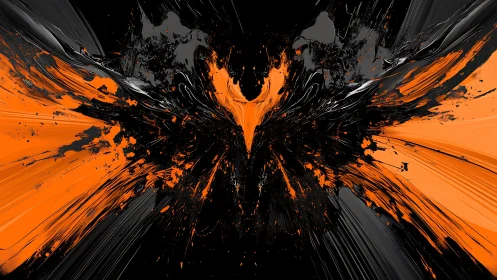 Phoenix-shaped orange and black paint explosion bursts outward.