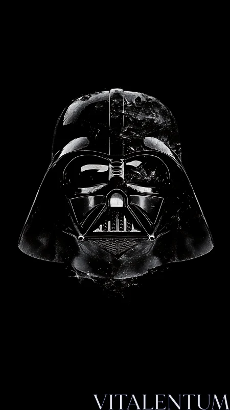 Black helmet illustration with monochrome sci fi styling.