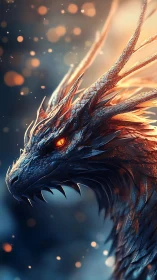 High-detail ember-lit dragon portrait with textured scales and bokeh