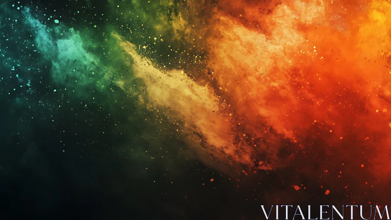 Multicolor particulate cloud with gradient dispersion pattern.