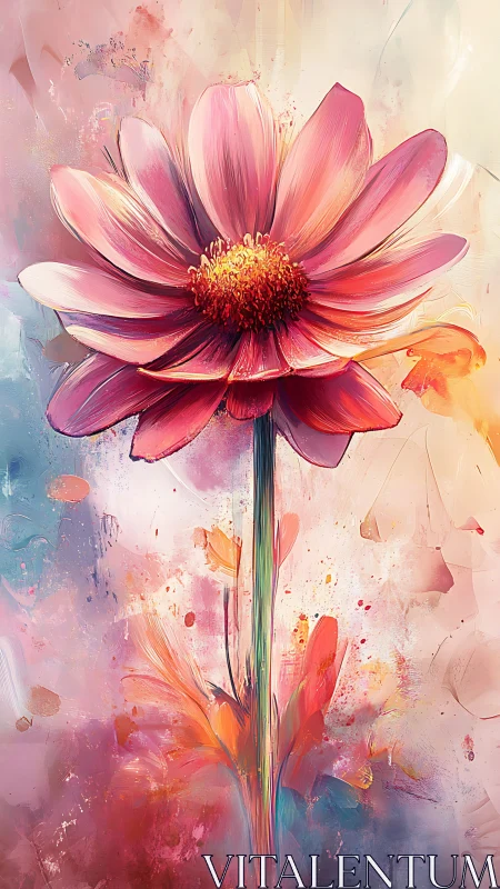 Pink Cosmos Bloom Rendered in Watercolor Expressionism.