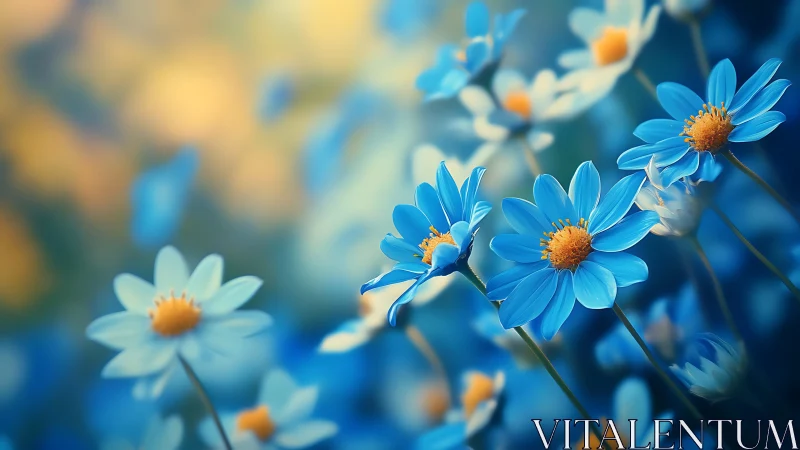Blue Daisies Dance in Soft-Focus Botanical Bliss
