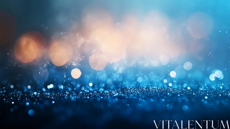 Sparkling Blue Glitter with Warm Bokeh Lights in Abstract Style.