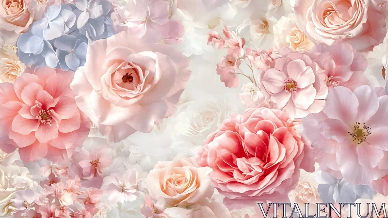 Soft Garden: Layered Pink and White Blooms Awash in Gentle Light