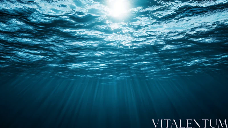 Sunlit ocean surface sends tranquil blue beams below