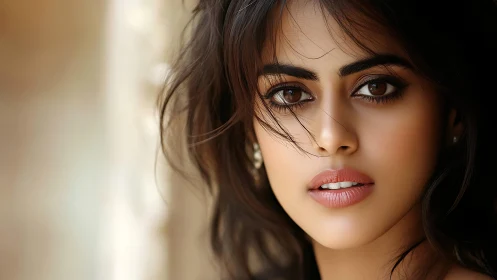 Close-up portrait of a young woman with neutral expression.