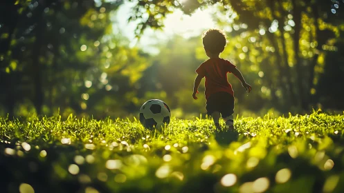 Sunlit backyard dream sends a tiny striker sprinting forward